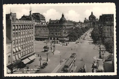 AK Antwerpen, de Keyserlei, Strassenbahnen