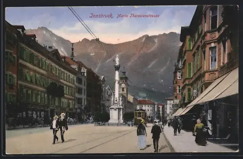 AK Innsbruck, Maria Theresienstrasse mit Strassenbahn