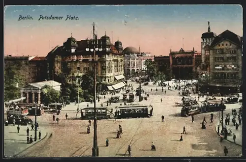 AK Berlin, Potdamer Platz mit Strassenbahn