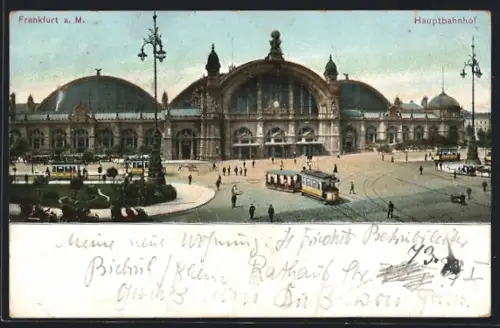 AK Frankfurt a. M., Hauptbahnhof mit Strassenbahn