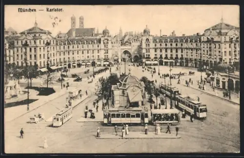 AK München, Karlsplatz mit Strassenbahnen