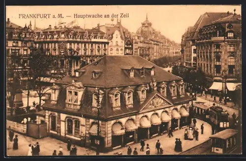 AK Frankfurt a. M., Hauptwache an der Zeil mit Strassenbahn