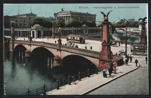 AK Berlin, Nationalgalerie mit Strassenbahn