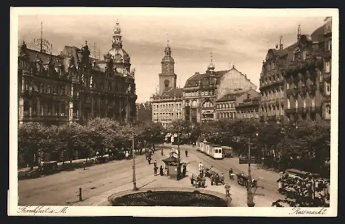 AK Frankfurt a. M., Rossmarkt mit Strassenbahn