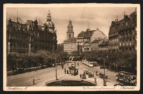 AK Frankfurt a. M., Rossmarkt mit Strassenbahn