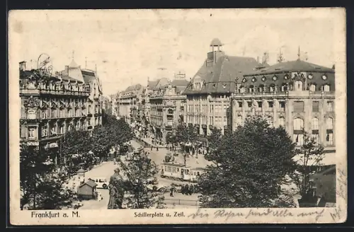 AK Frankfurt a. M., Schillerplatz mit Strassenbahn