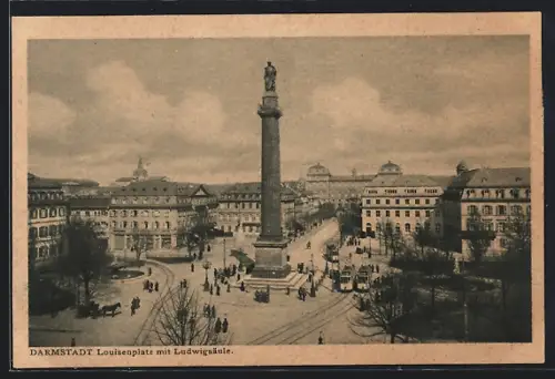 AK Darmstadt, Louisenplatz mit Strassenbahn