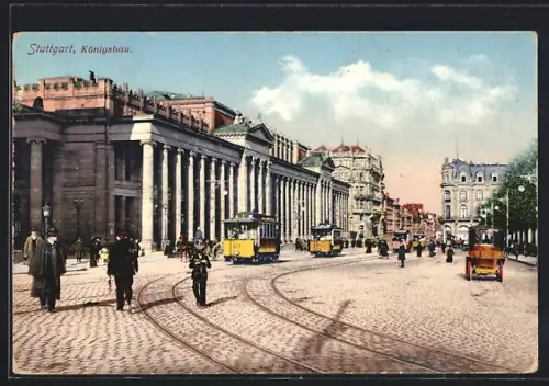 AK Stuttgart, Strassenbahnen am Königsbau