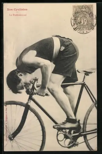 AK Nos Cyclistes, Le Professionnel, Radsportler in angestrengter Pose