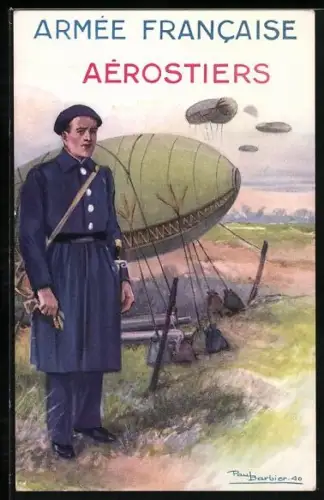 Künstler-AK Aérostiers, Ballons der französischen Armee