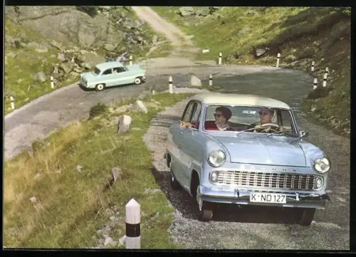 AK Auto Ford Taunus auf einer Serpentinenstrasse