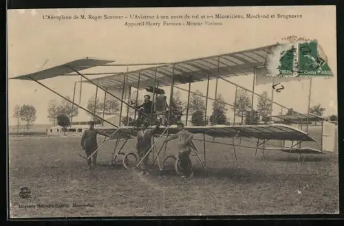 AK Flugzeug, L`Aeroplane de M. Roger Sommer, Appareil Henry Farman, Moteur Vivinus