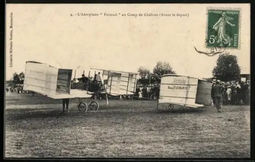 AK Flugzeug Farman au Camp de Châlons