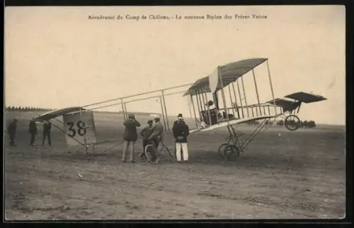 AK Flugzeug Biplan des Frères Voisin