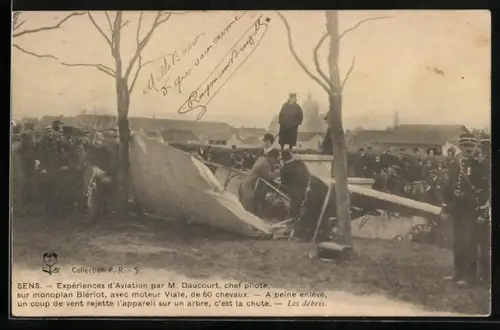 AK Flugzeug Monoplan Blériot abgestürzt