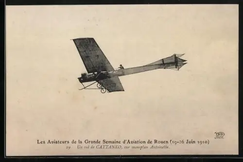 AK Flugzeug Monoplan Antoinette, un vol de Cattaneo