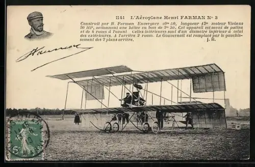 AK Flugzeug Aéroplane Henri Farman