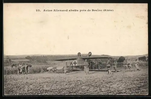 AK Flugzeug Avion Allemand abattu près de Braine