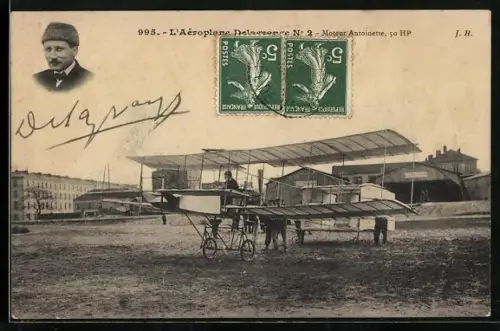 AK Flugzeug Aéroplane Delagrange, Moteur Antoinette
