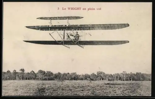 AK Flugzeug Wright en plein vol