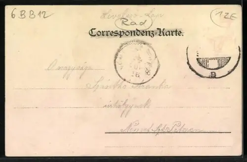 Lithographie Fuchsjagd mit Fahrrädern