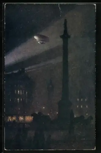 AK London, Zeppelin über dem Ort