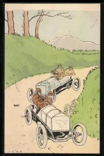 AK Zwei Rennautos in einer Kurve, Autorennen