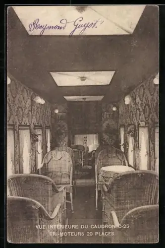 AK Flugzeug Caudron C-25, Vue Interieure