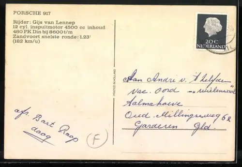 AK Gijs van Lennep auf Porsche 917, Autorennen