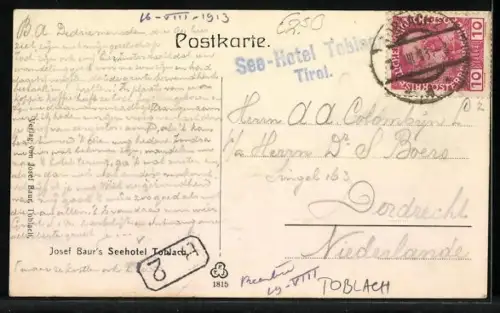 AK Toblach, Seehotel Josef Baur