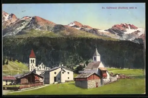 AK St. Gertraud /Sulden, Ortspartie mit Kirche