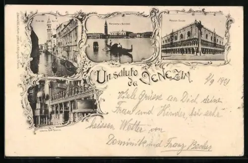 AK Venezia, Palazzo Ducale, Panorama e Gondola, Rivo dei Greci