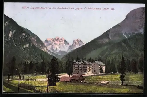 AK Schluderbach, Hotel Sigmundsbrunn gegen Cardinispitzen