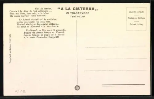 AK Roma, Ristorante A la Cisterna