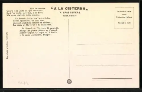 AK Roma, Ristorante A la Cisterna