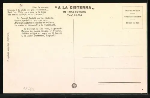 AK Roma, Ristorante A la Cisterna