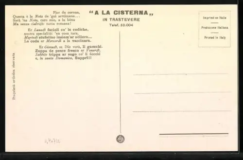 AK Roma, Ristorante A la Cisterna