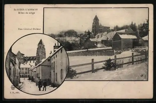 AK St-Seine-L`Abbaye, Effets de neige, Rue Général Dufour