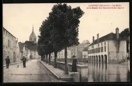 AK Laignes /Côte-d`Or, La Mairie et le Bassin des Sources de la Laignes
