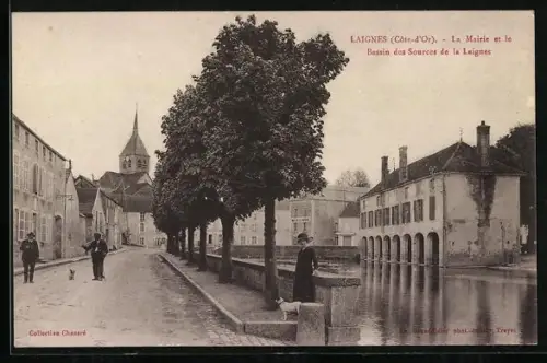 AK Laignes /Côte-d`Or, La Mairie et le Bassin des Sources de la Laignes