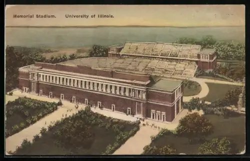 Künstler-AK Illinois, University, Memorial Stadium