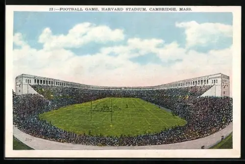 Künstler-AK Cambridge, Mass., Harvard Stadium, Football Game