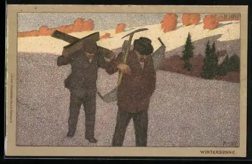 Künstler-Lithographie Paul Hey: Wintersonne