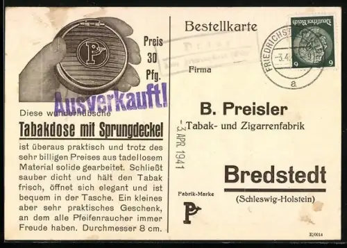 AK Bredstedt, B. Preisler Tabak- und Zigarrenfabrik
