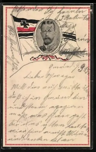 AK Prinz Heinrich von Preussen in Flagge, Passepartout