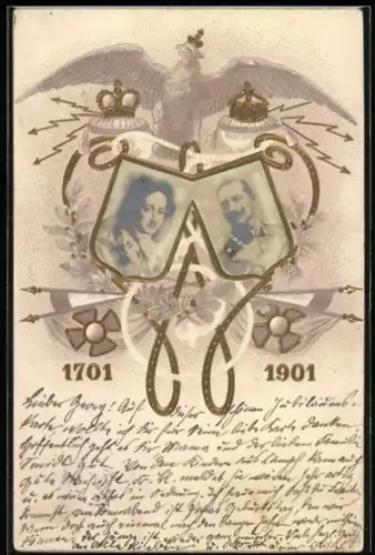 AK Königreich Preussen, 200 jähr. Bestehen, 1701-1901, Portraits und Adler