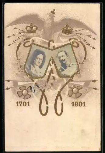 Relief-AK Kaiser Wilhelm von Preussen, 1701-1901, Adler mit Krone