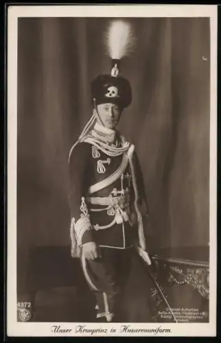 AK Kronprinz Wilhelm von Preussen in Husarenuniform, Totenkopfhusar
