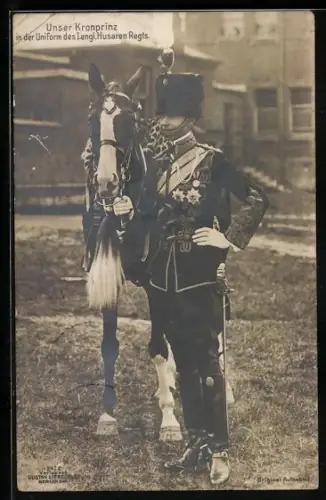 Foto-AK Kronprinz Wilhelm von Preussen in der Unifrom des Lengl. Husaren Regts., Uniformfoto