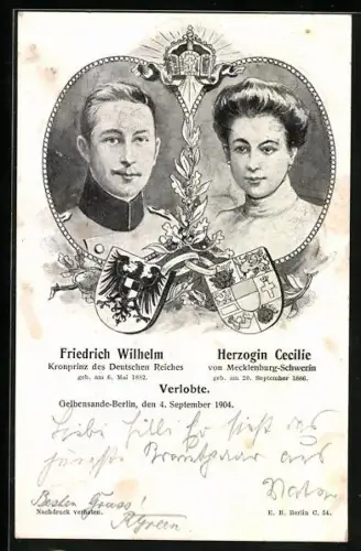 Künstler-AK Gelbensande-Berlin, Verlobte: Friedrich Wilhelm und Herzogin Cecilie